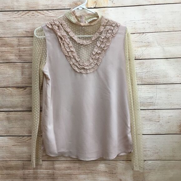 ANTHROPOLOGIE COMME TOI Tops - ANTHROPOLOGIE COMME TOI LACE TRIMMED TOP IN MAUVE‎ AND CREAM